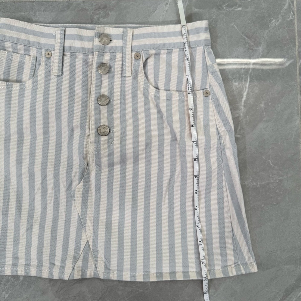 Women’s Madewell Stretch A-Line Mini Skirt Pompano Stripe Button Front Size 24 - Picture 15 of 16